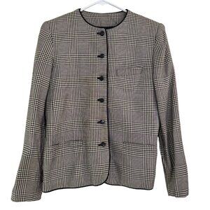 Vintage Kasper for ASL Womens Gray Glen Plaid Button Front  Jacket Size 6